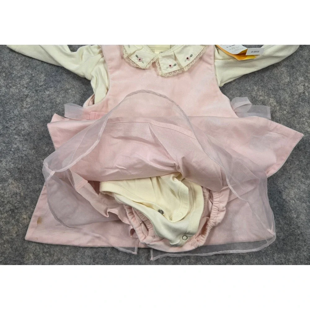 Vintage Gymboree Pink Velvet Floral Embroidered Dress Bodysuit Set 6-12 Months